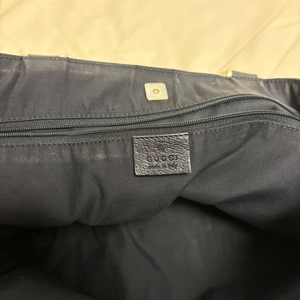 VTG GUCCI ABBEY Tote Bag Pockets Black GG Canvas GHW Leather Trim - Picture 10 of 13
